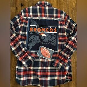 Broncos Reworked Upcycled Flannel Shirt. Game Day Vibes. Medium.